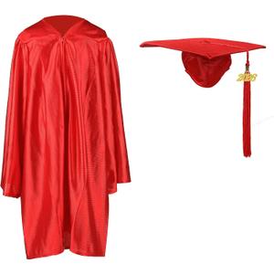 Shiny Kindergarten Graduation Cap and Gown Set (27, Red)
