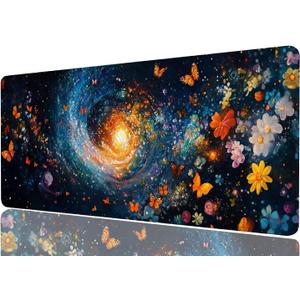 Butterfly Gaming Mousepad Space Galaxy Swirl Starry Sky Mouse Pad Large Mousepad Laptop Keyboard Mat Non-Slip Rubber Base Keyboard Desk Pad for Home Office Study Game 31.5x11.8