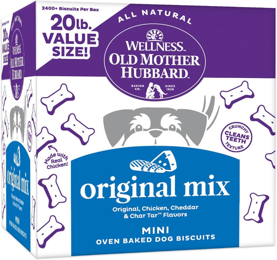 Wellness Old Mother Hubbard Classic Original Mix Dog Biscuits, Natural Training Treats, 4 Flavors, Mini Size, 20 lb Box