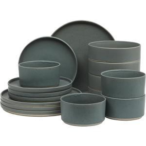 Gibson Elite Tatum Premium Porcelain Matte Reactive Glaze 16-Piece (Service for 4) Plates and Bolws Stackable Dishes Ceramic Dinnerware - Blue