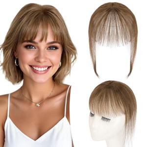 TESS Clip in Bangs Real Human Hair 360 3D Cover Clip on Bangs for Women Daily Wear Natural Look 10 Inch Wispy, Medium Brown