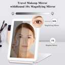 Rechargeable LED Lighted Makeup Mirror with 10X Magnification, Touch Screen Dimming, 3 Color Lighting Modes, and Foldable Stand - Perfect for Travel, Home, and Professional Use