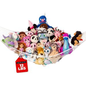 Lilly's Love Stuffed Animal Hammock | Corner Hanging Organizer, Toy Storage, Stuffed Animal Storage Net | Made From Quality Fishing Net, Holds 12lbs | 67"x47"x47" (White)