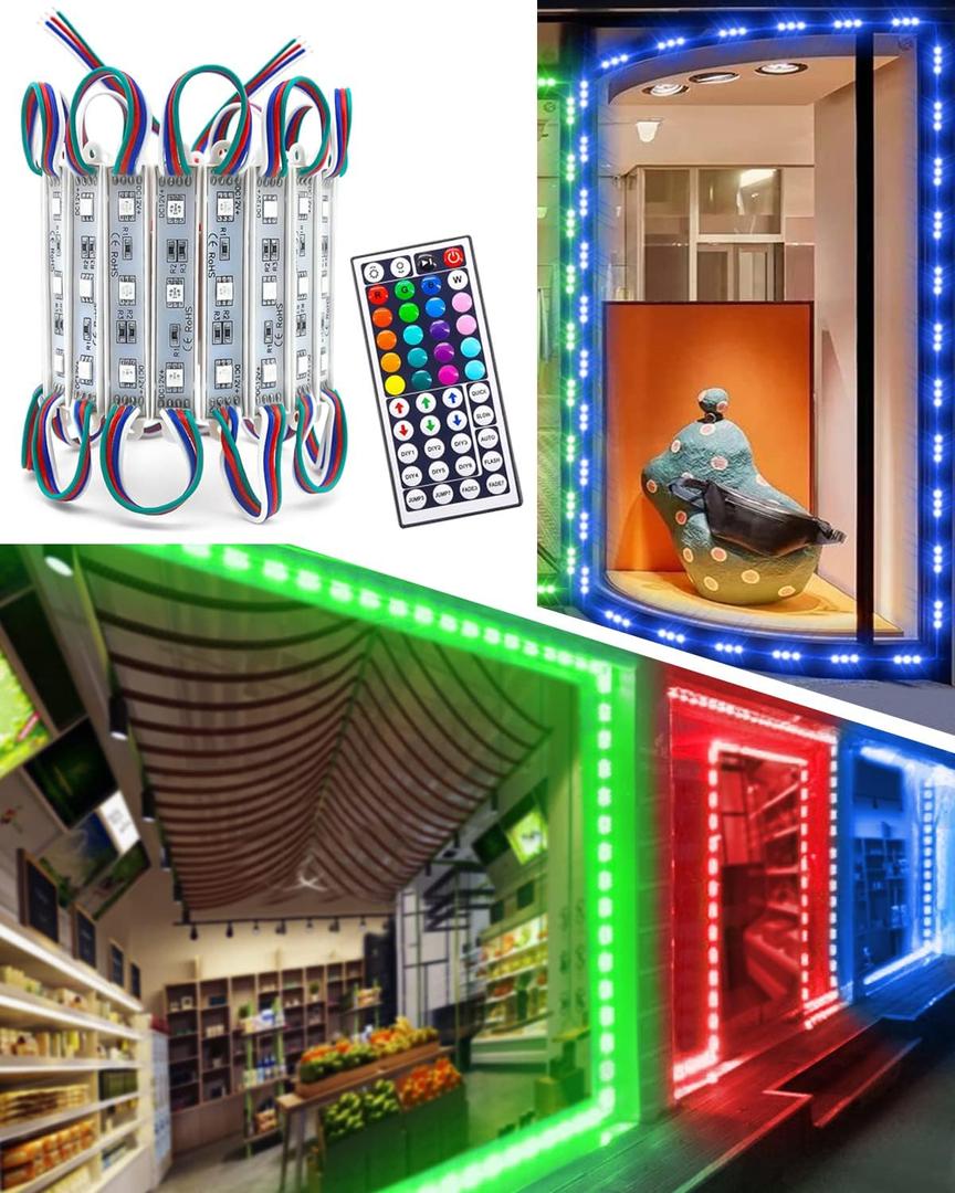 LED Storefront Lights for Business Waterproof Decorative Light for Advertising Letter Signs 4 Set 5050 SMD Window Strip Lights 40ft 80 Pieces LED Module Lights (RGB light)
