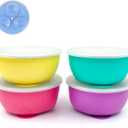 Elk and Friends Stainless Steel Bowls with Silicone Sleeve for Babies & Toddlers | Lids Included | Stay Put Suction | Cereal & Snack Bowls | 4 Pack (Purple/Pink/Teal/Yellow)