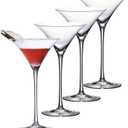 Hand Blown Crystal Martini Glasses, Long Stem Cocktail Glass, 4.8 oz, Set of 4, Clear