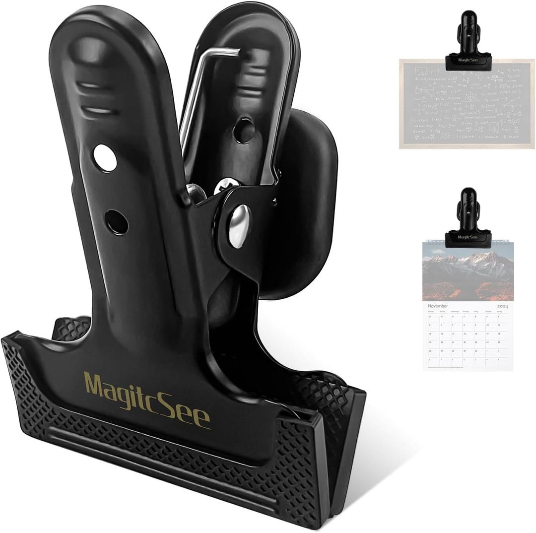 2 Pcs Heavy Duty Magnetic Clips with 1.5 Inch Mouth Opening - Securely Grip Flags, Backdrop Blueprints, Calendars,Tools - Ideal for Artists, Photography Shooting Studios, Worksite, Offices, Tool Carts