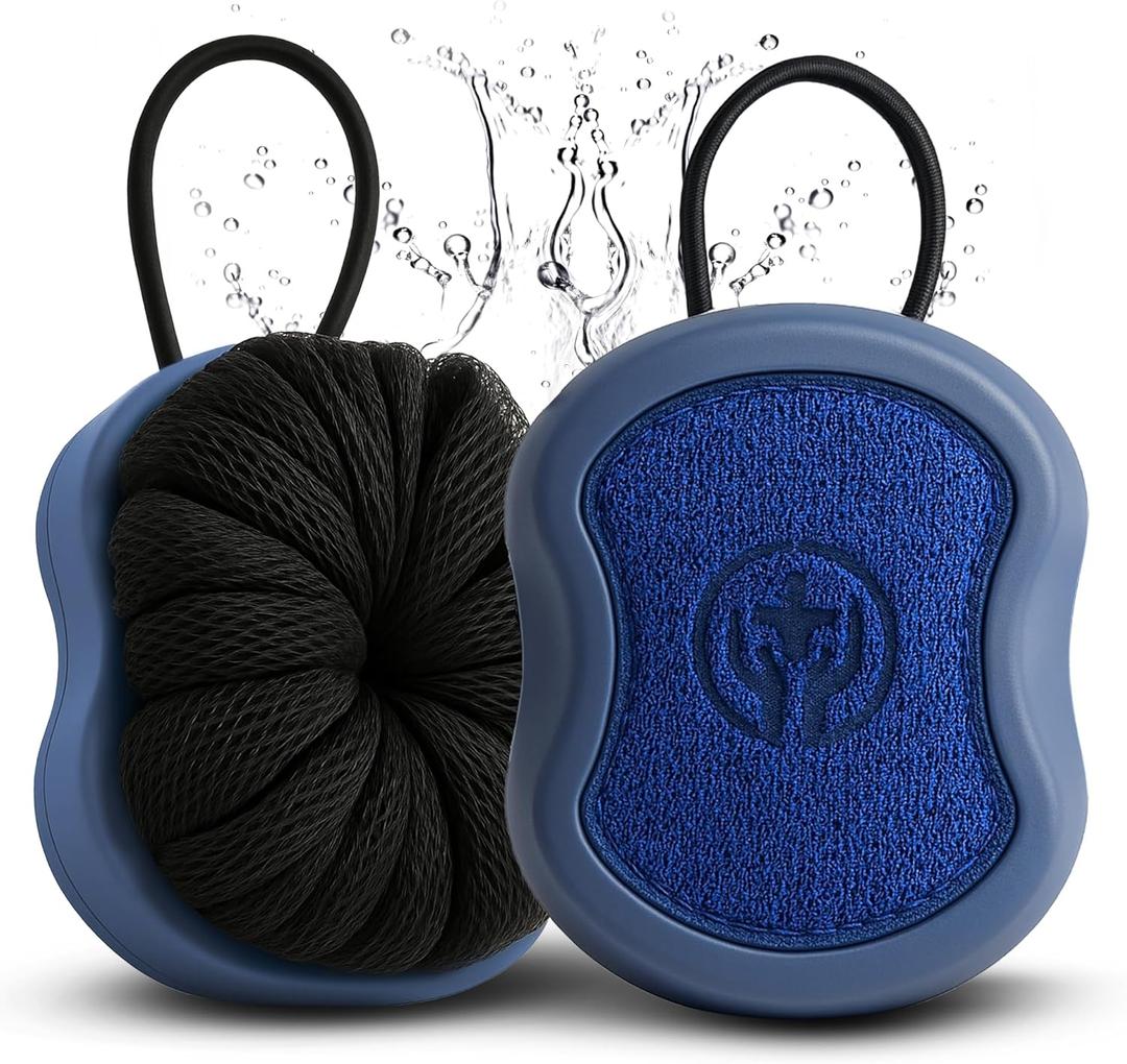 Shower Scrubber for Body 2-in-1 : 2 - Pack High Foaming Body Scrubber Exfoliator for Men, Ergonomic Shower Scrub, Deep Exfoliating Travel Bath Brush Loofah for Women, Durable Skin Wash Tool