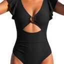 SOCIALA Swim Suits for Women Ruffle One Piece Tummy Control O-Ring Cutout Bathing Suit Full Coverage Swimwear, Large