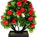 Artificial Potted Strawberry Plant Realistic Faux Bonsai Decoration 9.45In Indoor Tabletop Greenery Home Office Decor 2Pcs