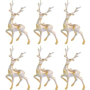 iPEGTOP 6 Pcs Christmas Deer Frosted Reindeer Hanging Elk Ornaments, Mini 6.7 x 4 inches Holiday Deer Figurines Statues for Christmas Tree Home Tabletop Decoration, Gold (Gold)