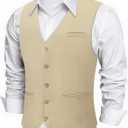DiBanGu Men's Suit Vest Business Dress Waistcoat with 2 Pockets V-Neck Tuxedo Vests for Formal Wedding (Beige, XXXL)