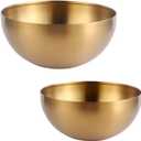Stainless Steel Salad and Mixing Bowls Set of 2 - Nesting, Snacks, Serving for Cooking, Baking, Prepping - Small & Large 5.9 & 7.9 Inch (Gold)