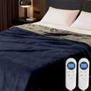 Heated Blanket Queen Size, 84"x90" Electric Heating Soft Dual-Sided Flannel Machine Washable Blanket, 12 Heat Levels & 12 Hours Auto Off, Soft Warm Flannel Blanket, Overheat Protection with ETL & FCC (Blue & Gray)