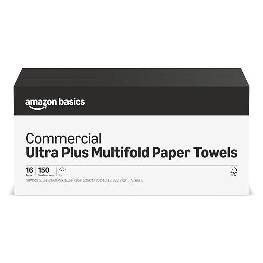 Amazon Basics FSC Certified Ultra Plus Universal Multifold Paper Towels, 2400 Count, 16 Pack of 150, White (Previouly Amazon Commercial)