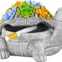LESES Ashtray, Outdoor Ashtray with Lid Smokeless Waterproof Ash Tray with Cute Turtle Decor, Resin Ashtrays for Cigarettes Home Office, Porch Patio Decorations Indoor (Grey)