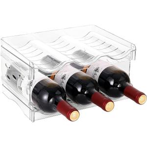 IEEK Plastic Stackable Bottle Storage Holder Rack,Free-Standing Water Bottle/Wine and Drink Organizer Shelf for Kitchen Cabinet,Fridge,Countertop,Pantry,Freezer,2 PackX3 Bottles,Clear (2 Tier-Holds 6 Bottles)