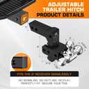 Kingfun Adjustable Trailer Hitch - Drop Hitch Fits 2 Inch Receiver, Tri Ball (1-7/8", 2", 2-5/16") 6 Inch Drop/Rise, 12500 LBS GTW Aluminum Heavy Duty Tow Hitch with Anti-Theft Pin - (Black)