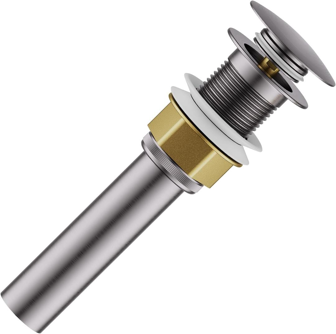 Bathroom Sink Drain with Strainer Basket and Pop-Up Drain Stopper Set (Brushed Nickel, Without Overflow)