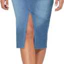THE GYM PEOPLE Women's High Waisted Stretchy Jean Skirts Front Slit Midi Denim Skirt with Pockets (X-Large)