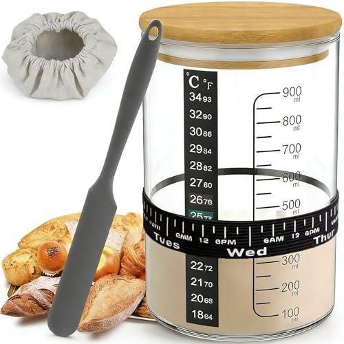 BRIRILINE Pro Sourdough Bread Starter Kit - 34 oz sourdough jar with 5 unique features for the perfect sour dough bread & sourdough starter kit - baking supplies (34oz-1pack)