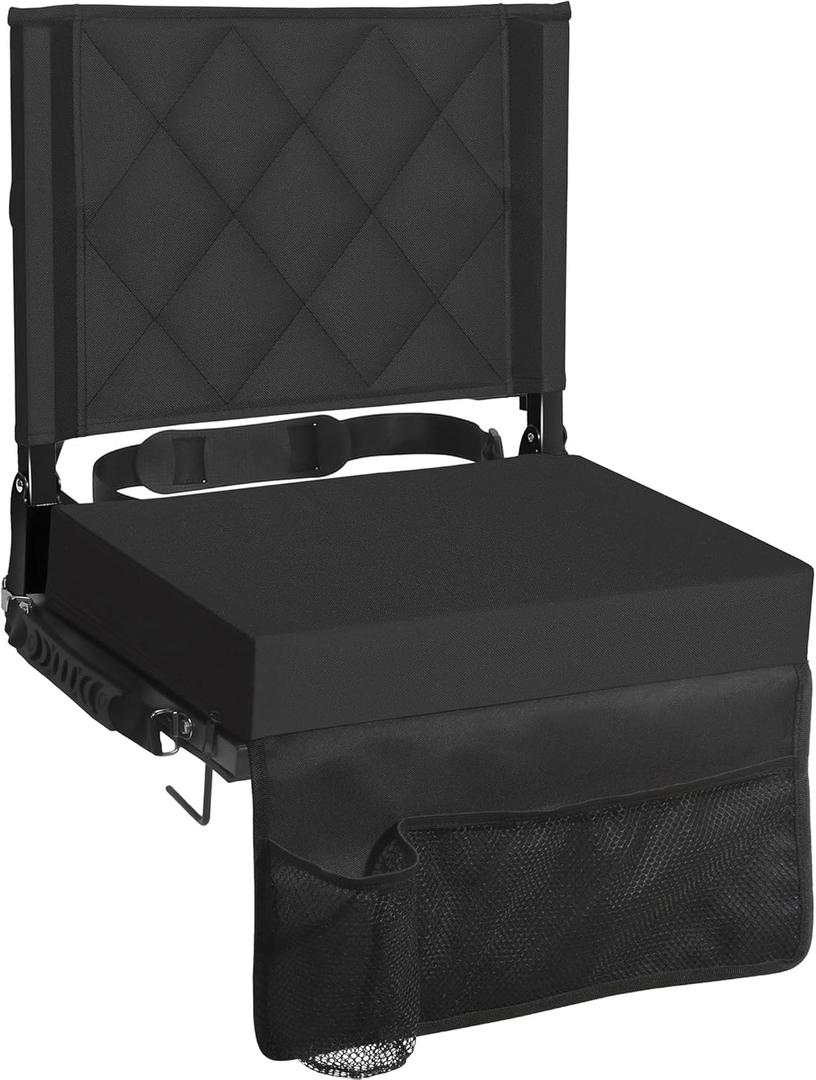 Sheenive Stadium Seats for Bleachers with Back Support, Bleacher Seats with Backs and Cushion Wide, Padded Portable Folding Comfort Stadium Chair with Shoulder Strap, Perfect for Sports Events (Black)
