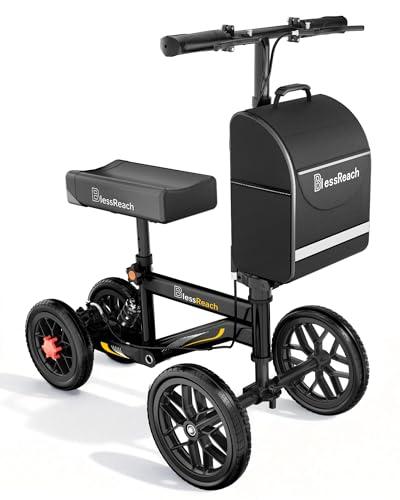 BlessReach All Terrain Steerable Knee Scooter Crutch Alternative，Deluxe Medical Scooter Double Handbrake,for Adults Injured Ankle & Foot Recovery Scooter in Black