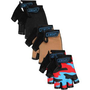 Boao 3 Pairs Kids Half Finger Bike Gloves Non-Slip Breathable Adjustable Birthday Gift for Boys Girls for Bike Workout (3 - 5 Years)