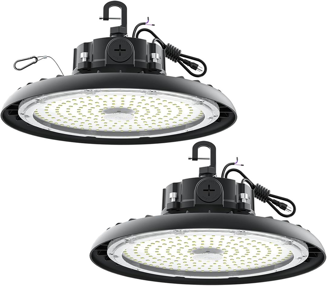 LED High Bay Lights 180W UFO Shop Lights 32400 LM 6000K Commercial Bay Lighting Fixture IP65 5ft Cable Plug & Play for Warehouse Factory Garage Workshop Barn 2 Pack