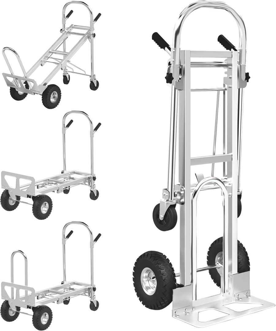 1000 LBS Dolly Cart with Wheels, 4 in 1 Folding Hand Truck, Stainless Steel Heavy Duty Industrial Convertible Hand Cart, Utility Collapsible Hand Truck Dolly for Warehouse, Home, Office, Etc