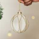 WDS WONDROUS Christmas Ornaments White and Gold Line, Glass Set of 9 Vintage Christmas Ball & Teardrop for Xmas Tree Ornament Set, Hanging Assorted Glass Balls for Holiday Home Party Decor