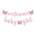 Welcome Baby Girl Banner, Butterfly BabyGirl Banner, Girl Baby Shower Decorations (Pink)