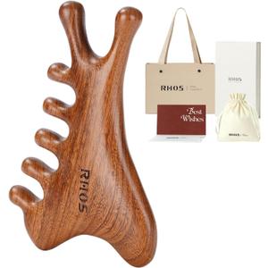 RHOS Multifunctional Wooden Gua Sha ToolScalp Massager for Hair GrowthMassage Comb for Whole BodyJaw Line LiftingFace SculptingLymphatic DrainageBody Massage