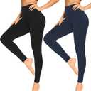 FULLSOFT Buttery Soft Leggings for Women - High Waisted Tummy Control No See Through Workout Yoga Cycling Tights Pants (Small-Medium, 01-black,navy Blue(2 Pack))
