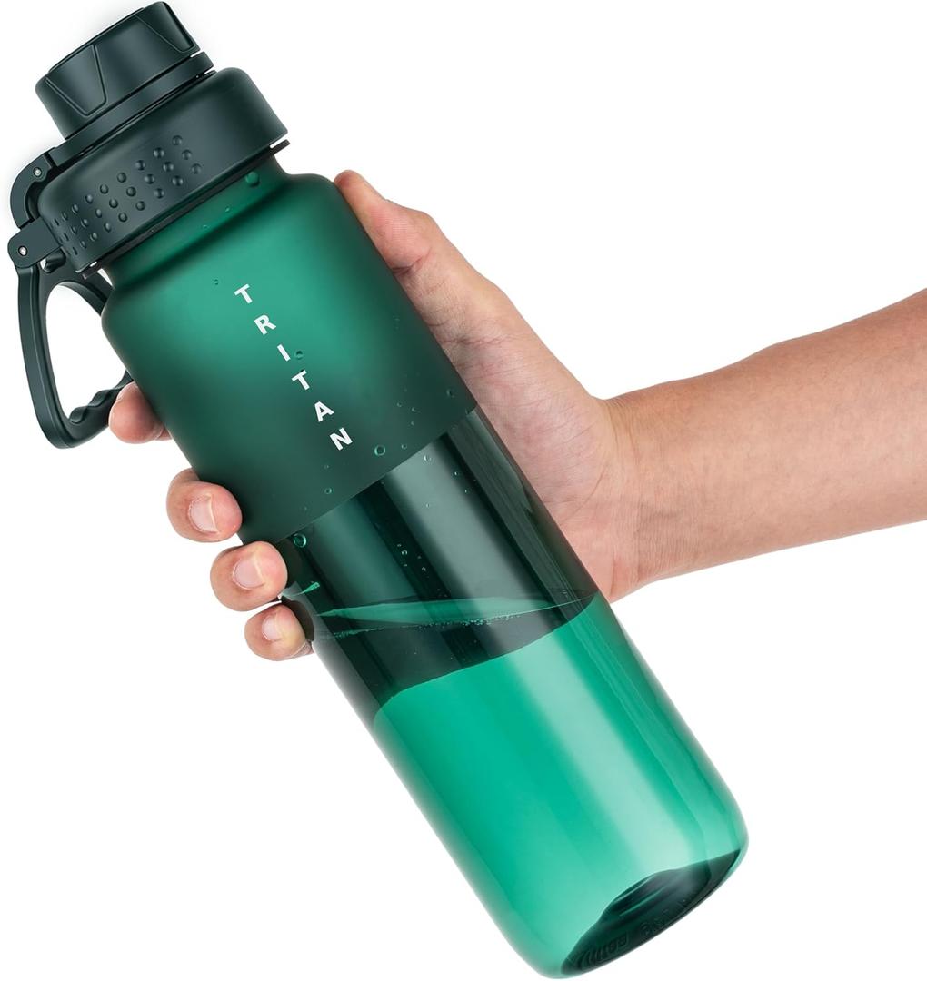 OLDLEY 32oz Frosted Clear Water Bottle, BPA-Free Tritan Plastic Reusable Water Bottle with Fast-Flow Spout Lid, Wide Mouth Leakproof Sports Drinking Bottle for Gym, School, Office, Travel,Lagoon