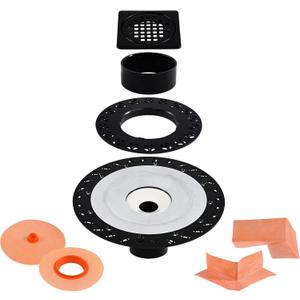 4 Inch Shower Drain Flange Kit Compatible with Schluter Kerdi Systems Shower Drain with Flange, Shower Floor Drain Kit, 304 Stainless Steel Grate & 2" ABS Flanges, Matte Black