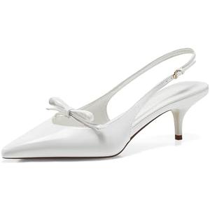 Coutgo Womens Bow Slingback Heels Low Kitten Heel Pumps Closed Pointed Toe Party Wedding Dress Shoes 9