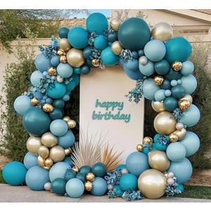 Teal Blue Gold Balloons Double Stuffed Latex Dusty Blue Turquoise Balloon Different Sizes Teal Gold Balloon Garland for Birthday Wedding New Year Anniversary Baby Shower Ocean Party Decor