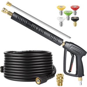 YAMATIC Pressure Washer and Hose Kit, 25 FT Kink Resistant Power Washer Hose and Wand, 3/8" Swivel Quick Connector & M22-14mm Fitting Replacement for Ryobi, Simpson, Craftsman