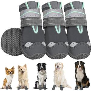 SlowTon Dog Shoes for Large Small Medium Dogs - Waterproof Dog Boots for Summer Hot Pavement, Paw Protector for Outdoor Walking Winter Snow, Anti-Slip Rubber Dog Booties for Hardwood Floor (Grey, 0)