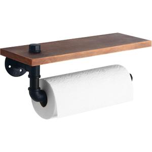 HouseAid Industrial Pipe Paper Towel Holder with Shelf, Rustic Farmhouse Paper Towel Rack for Bathroom, Kitchen, Wall Mounted, Matte Black