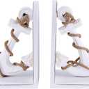 Nautical Anchor Bookends with Rope Decor - Vintage White Wood and MDF Decorative Book Holders for Coastal Home Decor Study Room Display