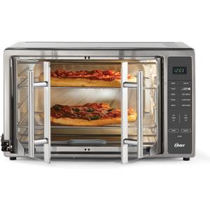 Oster Extra Large 42L French Door Countertop Toaster Oven, 10-in-1 Air Fryer Oven, with Air Fry Rack, Wire Rack, Baking Pan and Crumb Tray, Stainless Steel, 42 Liter