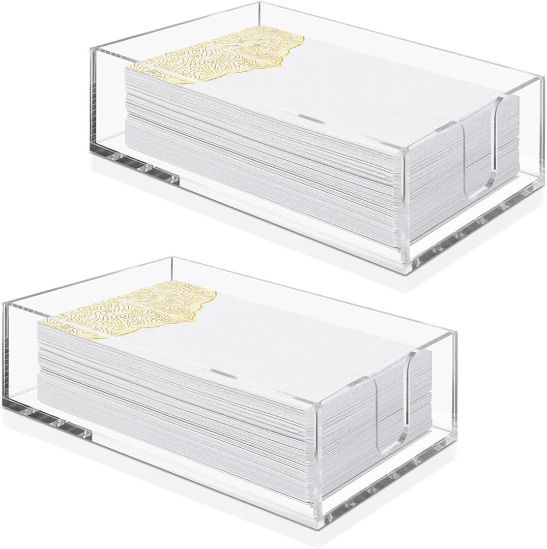 MIVIDE 2 Pack Acrylic Napkin Holder, 5.5x9.4 Inches Clear Luncheon Napkin Holder for Table, Cocktail Napkins Holder Square Rectangle for Dinner, Decorative Napkin Tray for Kitchen, Bathroom