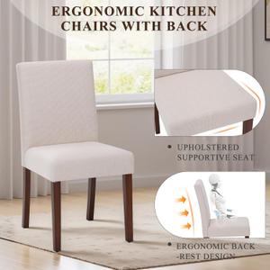 Upholstered Parsons Dining Chairs Set of 2, Modern Dining Room Chairs with Back, Fabric Kitchen Side Chairs with Wood Legs for Dinner Farmhouse Restaurant, Beige