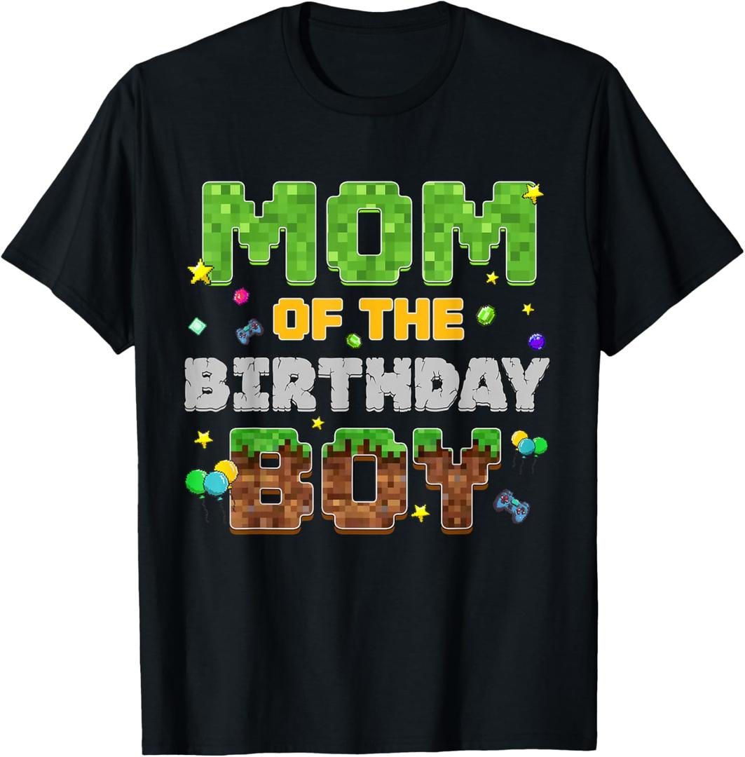 Mom of The Birthday Boy Pixel Gamer Party Matching Family T-Shirt, 2XL