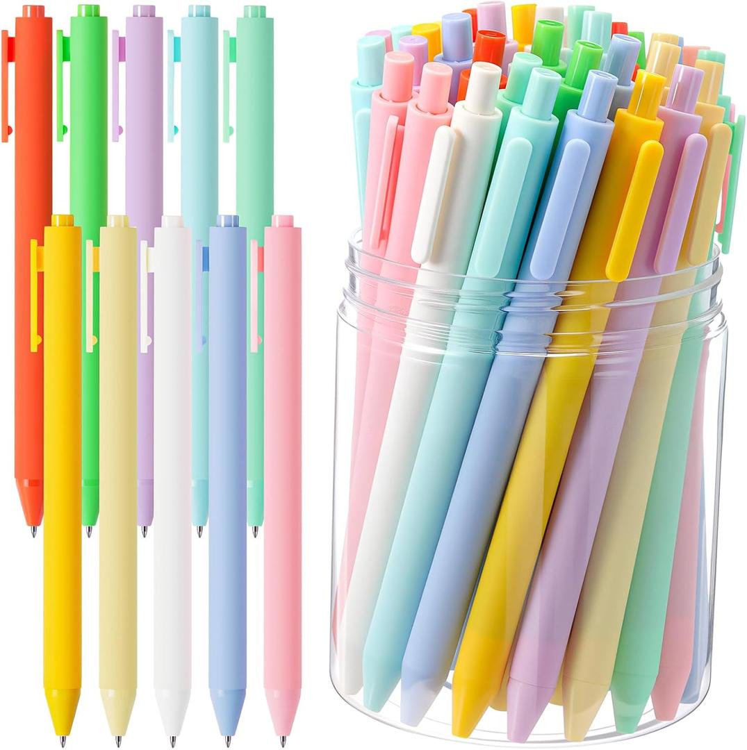 Crtiin 50 Pcs Gel Pens Bulk, 0.5mm Fine Point Retractable Black Ink Pens, Colored Aesthetic Cute Smooth Writing for School Office Journaling Note Taking (Macaron)