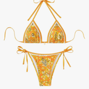 WDIRARA Women's 2 Piece Boho Swimsuits Floral Print Halter String Triangle Bikini Set Beach Bathing Suit, S