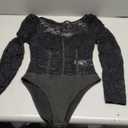 SweatyRocks Women's Sheer Floral Lace Long Sleeve Bodysuit Tops Sweetheart Neck Jumpsuit, S