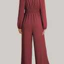 Dokotoo Jumpsuits for Women 2025 Fall Long Sleeves Square Neck Rompers High Waisted Wide Leg Pants Dressy Resort Wear 2025 with Pockets for Party,Red Dahlia Large (Red, L)